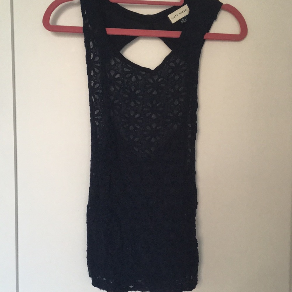 Navy blue lace tank with cut outs